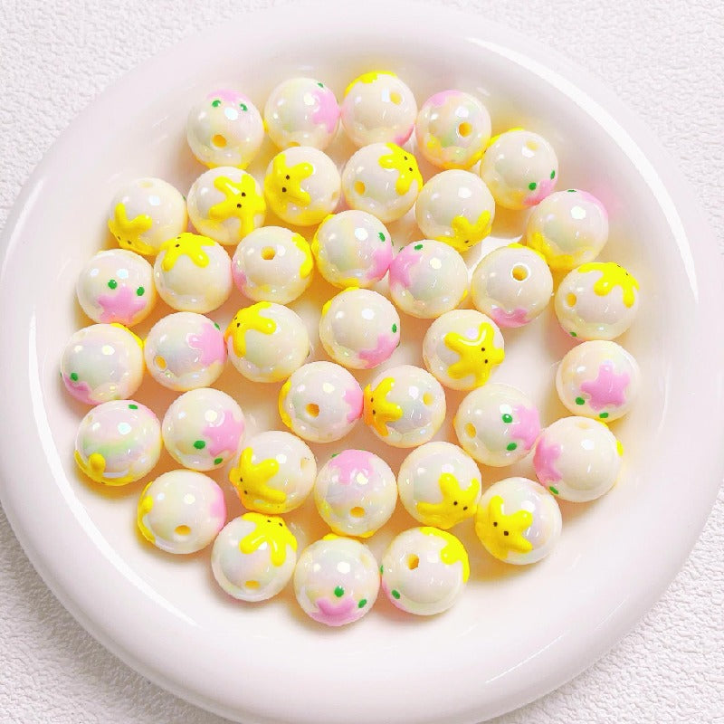 Hand-Painted Round Acrylic Beads 16mm Cartoon Design 5pcs 9