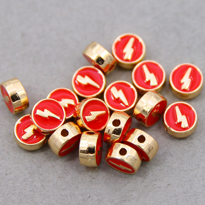 Round Metal Beads 8mm Colorful Lightning Enamel Gold Edge 100pcs 4