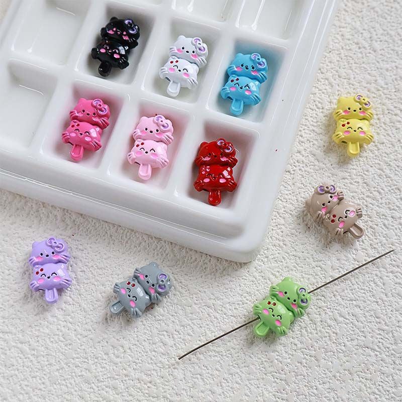 Double Kitty Stack Metal Beads 19mm Painted Alloy 10pcs