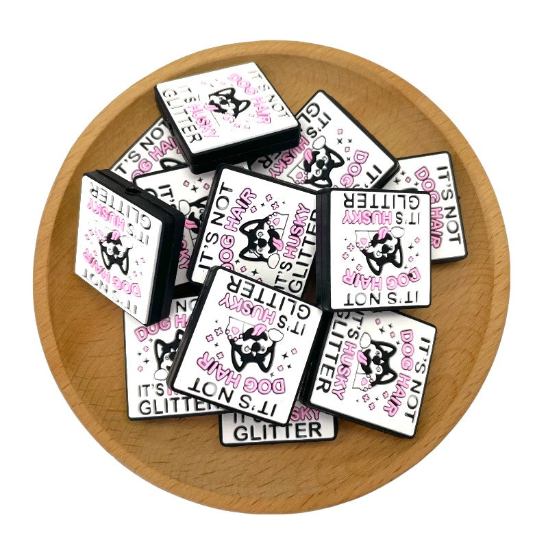 Silicone Focal Beads Husky Dog Pup Tongue Out Pink Text 20pcs 2