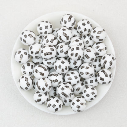 15mm Black and White Printed Round Silicone Beads 50pcs 4