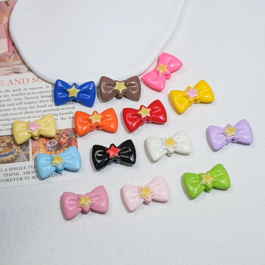 Painted Star Bow Acrylic Beads 28mm Glossy Mixed Colors 30pcs 2