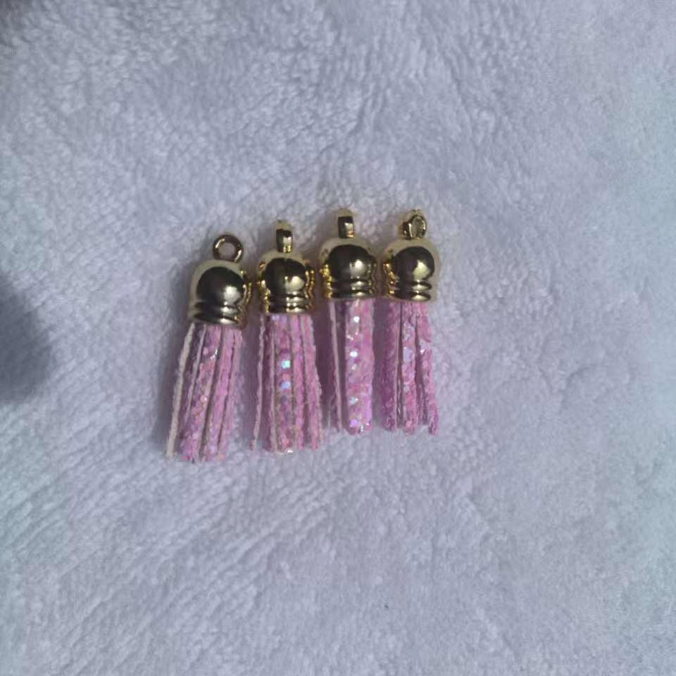 Glitter Mini PU Leather Tassels with Gold Caps 36mm 50pcs 15