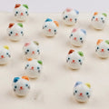 Colorful Cat Head Ceramic Beads 15mm Hand Painted 10pcs