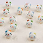 Colorful Cat Head Ceramic Beads 15mm Hand Painted 10pcs