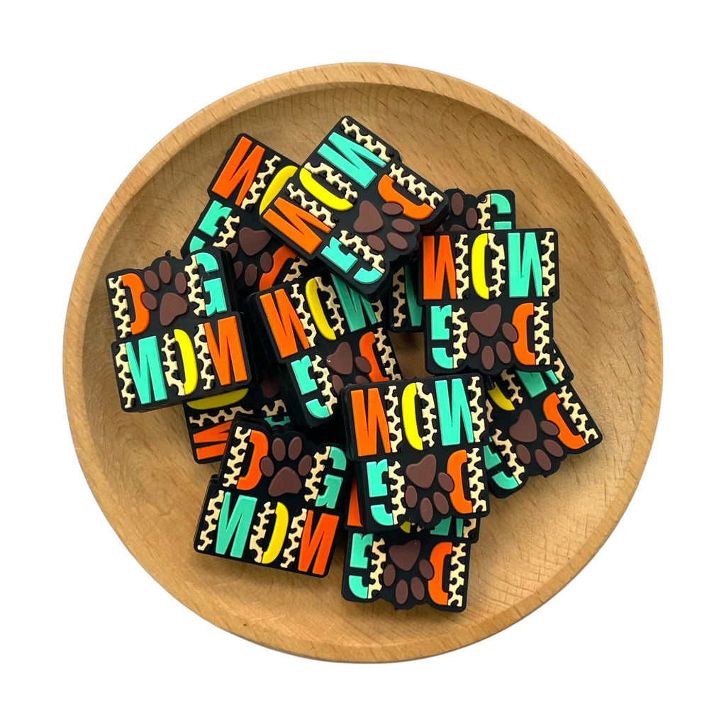 Silicone Focal Beads Dog MOM Bold Letters Leopard Print Paw Centerpiece 20pcs 2