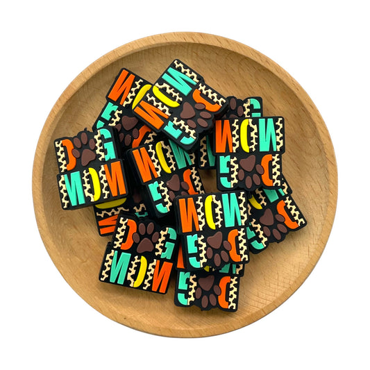 Silicone Focal Beads Dog MOM Bold Letters Leopard Print Paw Centerpiece 20pcs 2
