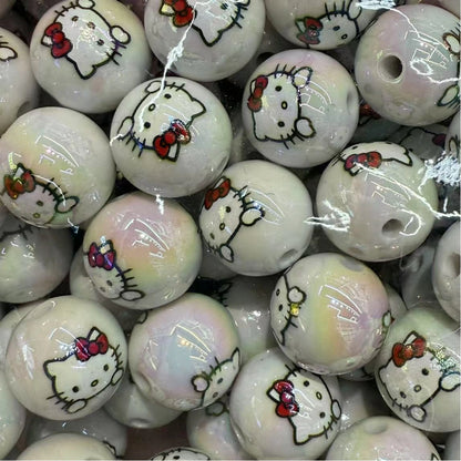 Printed Round Acrylic Beads 16mm Adorable HK Design 50pcs 7