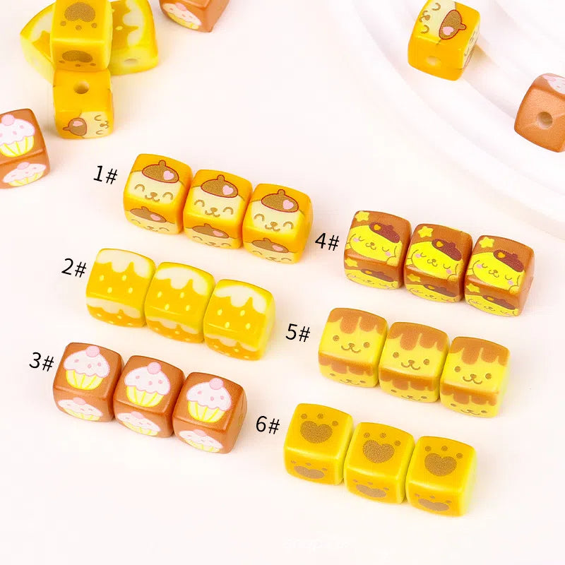 Pom Pom Purin Printed Acrylic Square Beads 14mm 10pcs 4