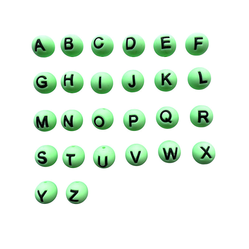 15mm Silicone Letter Beads Alphabet A-Z Solid Color Printed 26pcs 3