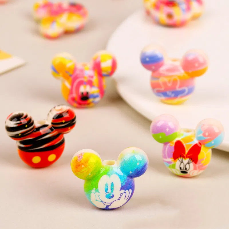 3D Rainbow Mickey Minnie Head Acrylic Beads 28mm 10pcs