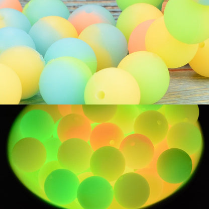 12mm 15mm Double Color Glow in Dark Silicone Beads Smooth Matte 20pcs 3