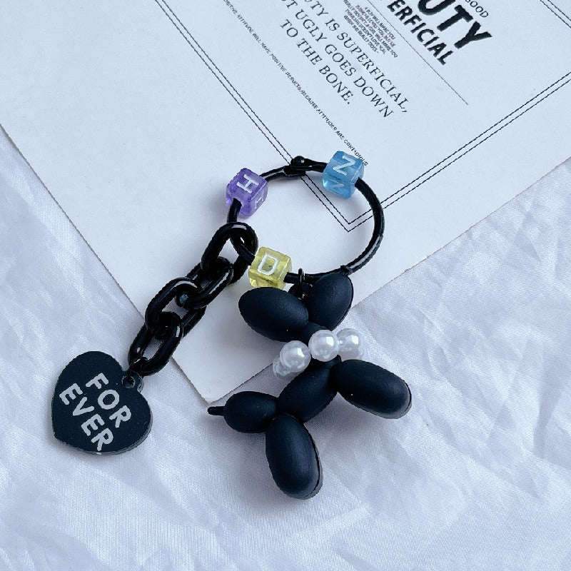 Acrylic Balloon Dog Keychain Pastel Colors Pearl Beads Heart Charm 9