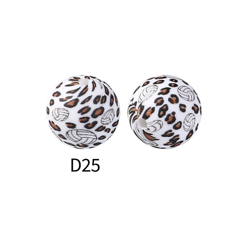 50Pcs 15mm Colored pattern printed silicone beads 27
