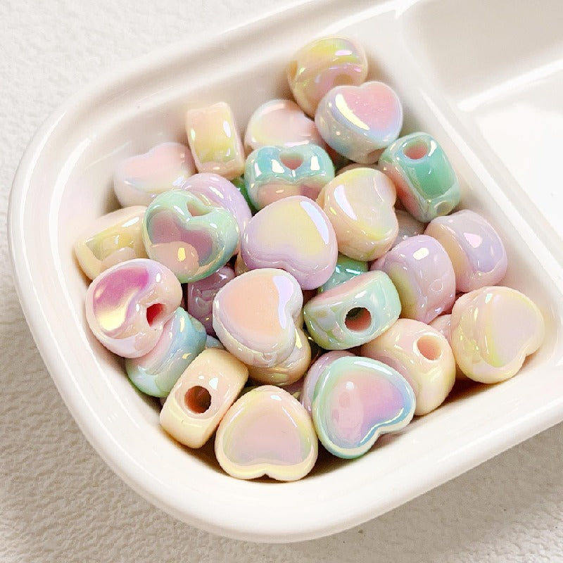 Cream Color Heart Acrylic Beads 12x14.5mm Large Hole 10pcs 11