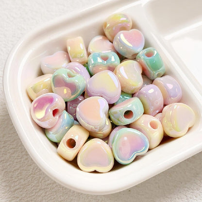 Cream Color Heart Acrylic Beads 12x14.5mm Large Hole 10pcs 11