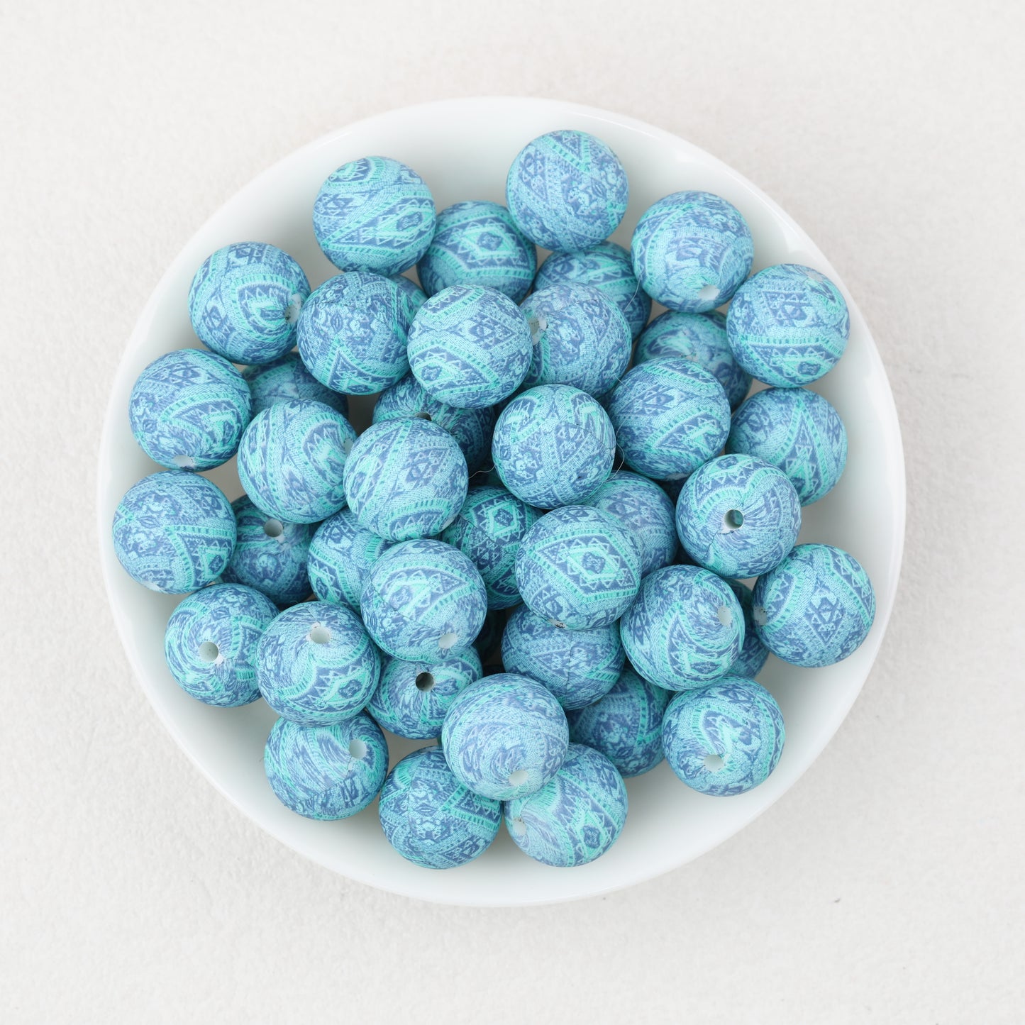 Colorful 15mm Printed Round Silicone Beads with Flower Patterns 50pcs 5