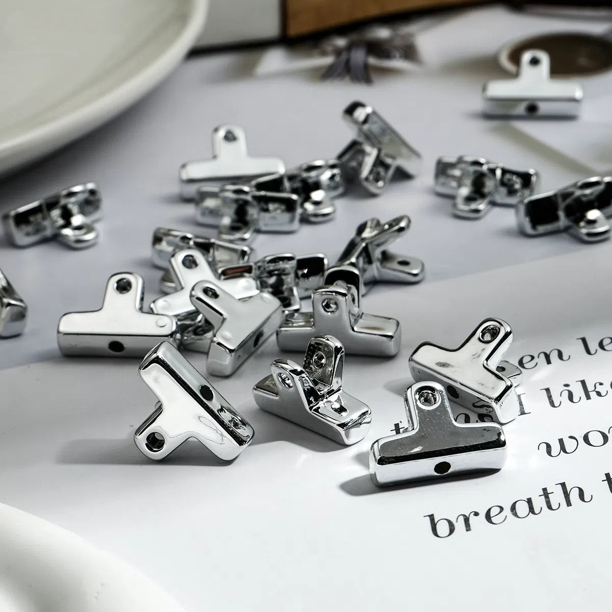 Plating Clip Acrylic Beads 20mm Silver Metallic 50pcs