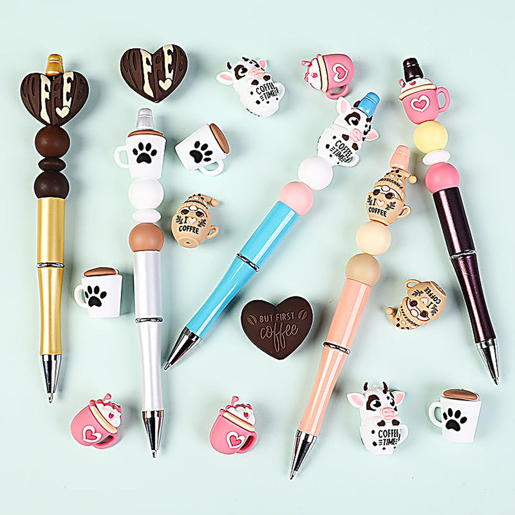 3D Coffee-Themed Silicone Focal Beads Cute Coffee Cups 20pcs