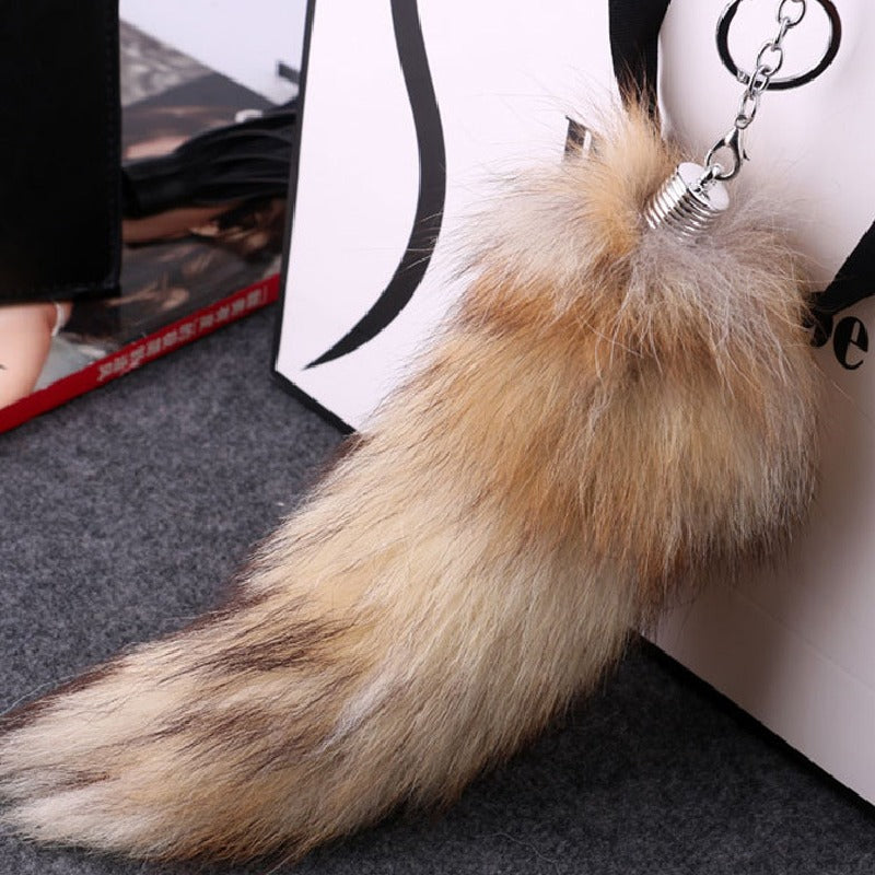 Plush Fox Tail Keychain Soft Natural Fur Pom Pom Charm
