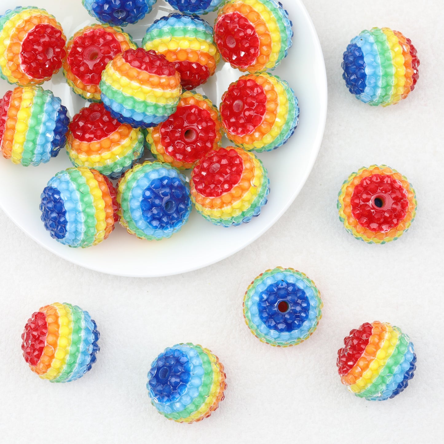 Fancy 22mm Rainbow Stripe Bubblegum Resin Rhinestone Beads 10pcs
