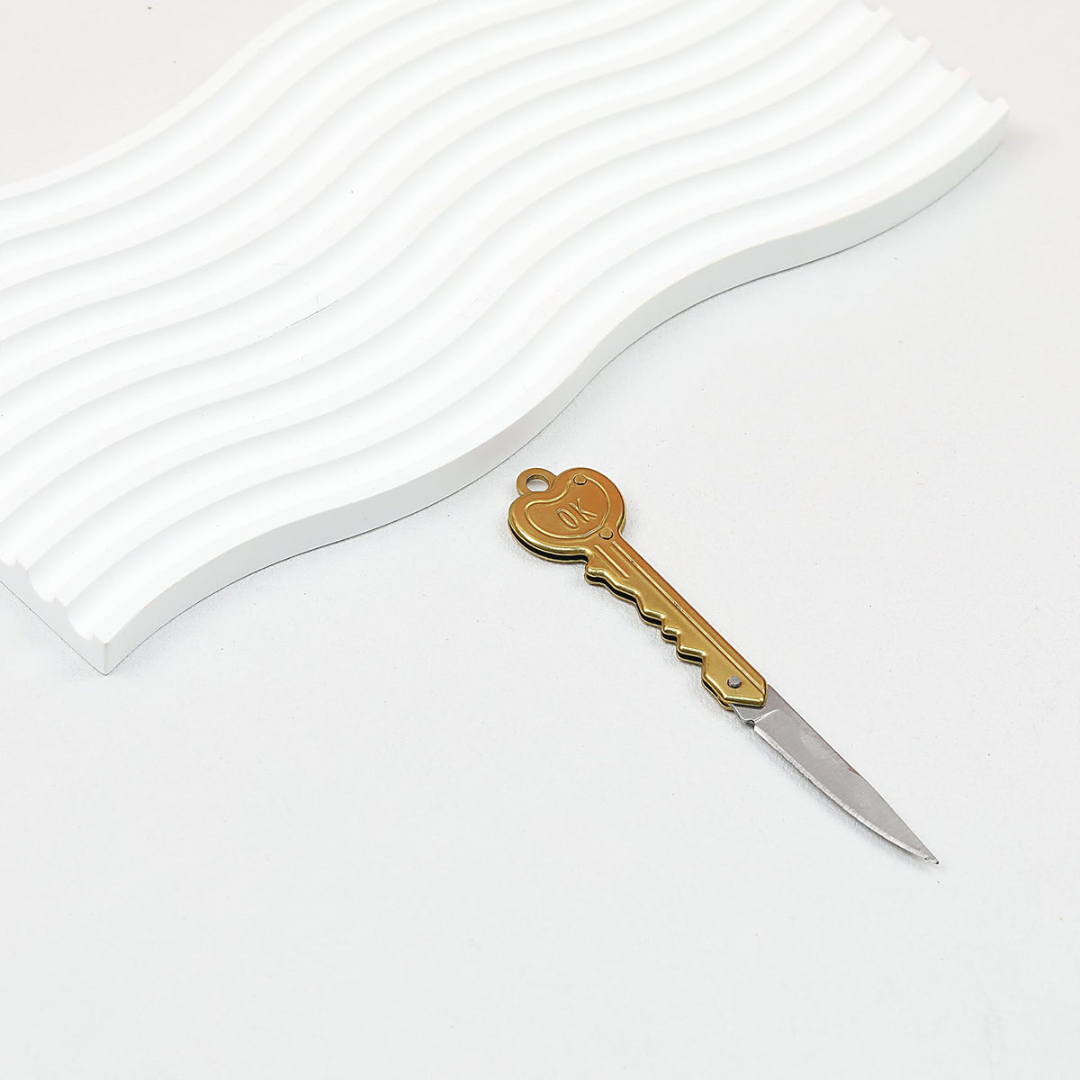 Mini Folding Self Defense Keychain Stainless Steel Key Shape 2pcs - golden