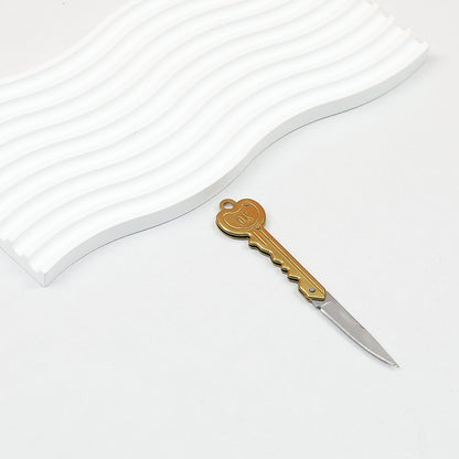 Mini Folding Self Defense Keychain Stainless Steel Key Shape 2pcs - golden