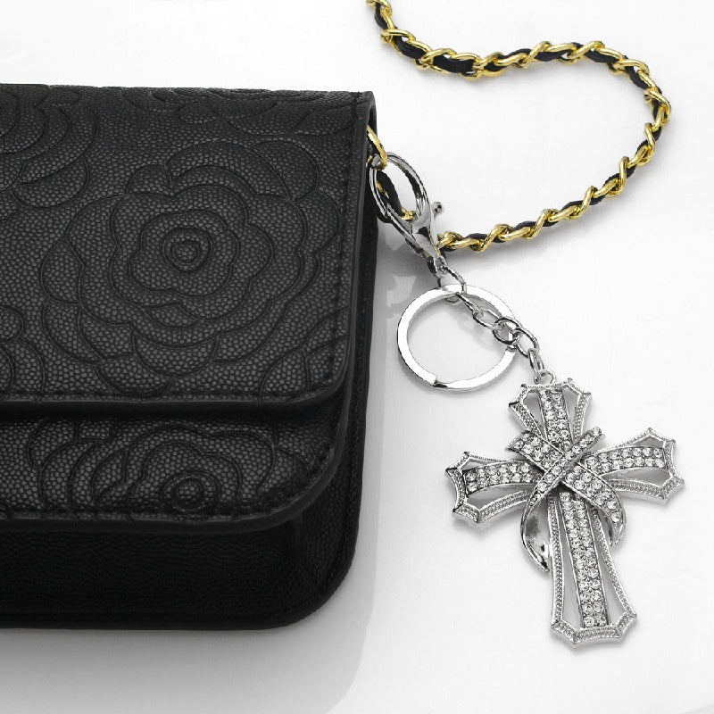 Metal Diamond Cross Keychain Elegant Gold and Silver Faith Inspired 2