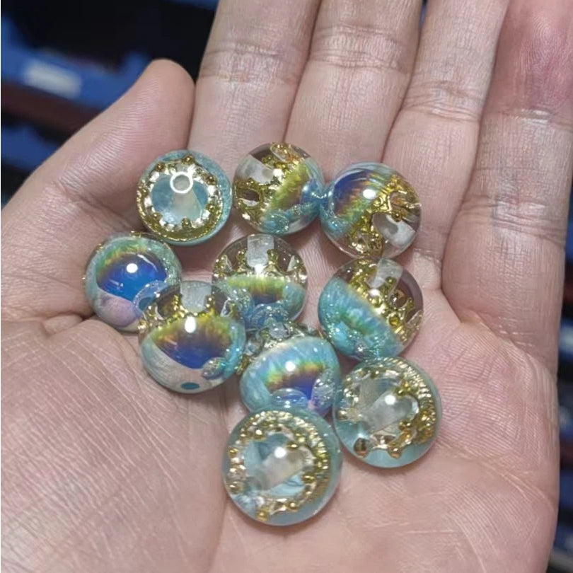 Colorful Crown Inside Round Resin Beads 16mm 10pcs 6