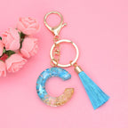 Blue Resin Tassel Monogram Keychain with Gold Flake Accent 6