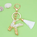 Tassel Letter A Keychain Resin Gold Flakes White Tassel 14