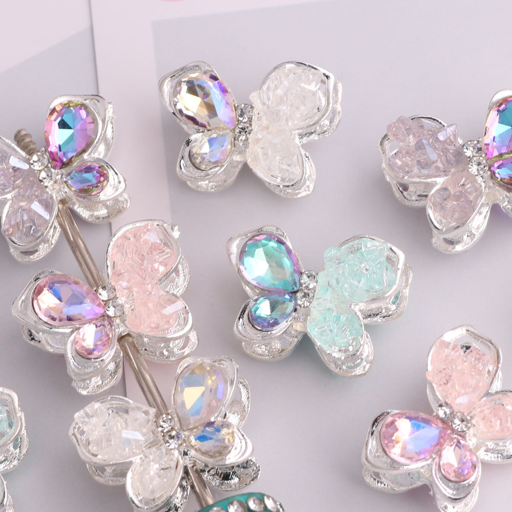 3pcs 20mm Irregular Crystal Rhinestone Butterfly Beads Silver Tone