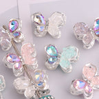 3pcs 20mm Irregular Crystal Rhinestone Butterfly Beads Silver Tone