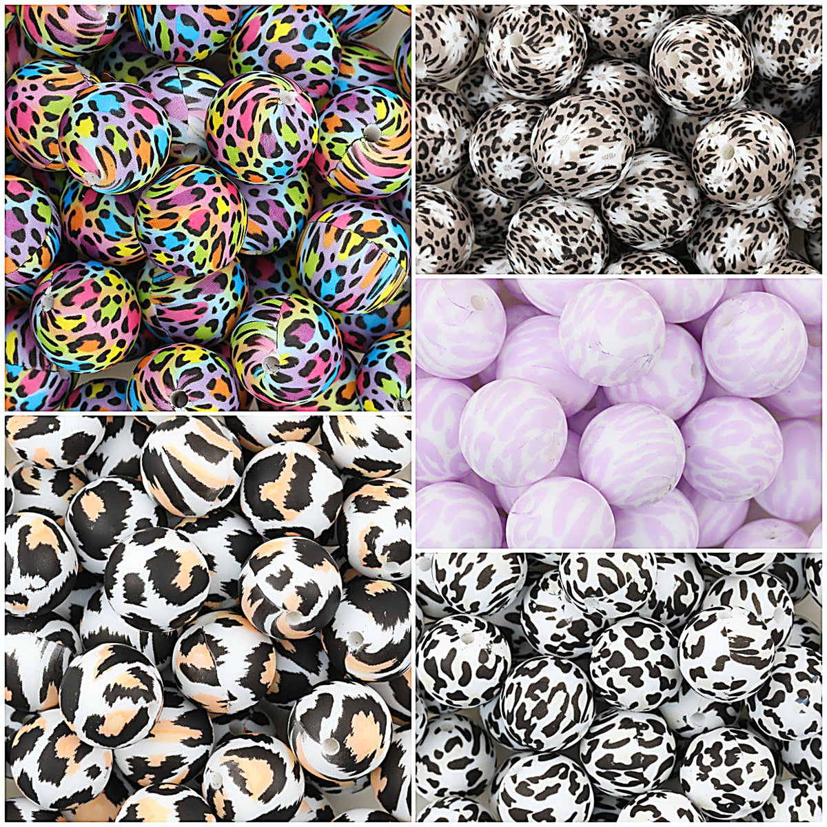 15mm Leopard Print Pattern Silicone Round Beads 50pcs