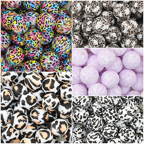 15mm Leopard Print Pattern Silicone Round Beads 50pcs