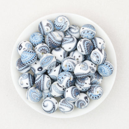 15mm Printed Pattern Round Silicone Beads 50pcs 3