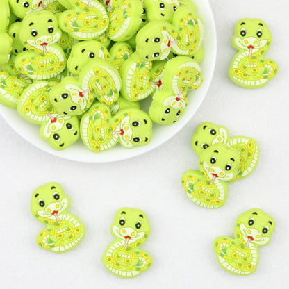 Cute Light Green Snake Silicone Focal Beads 20pcs