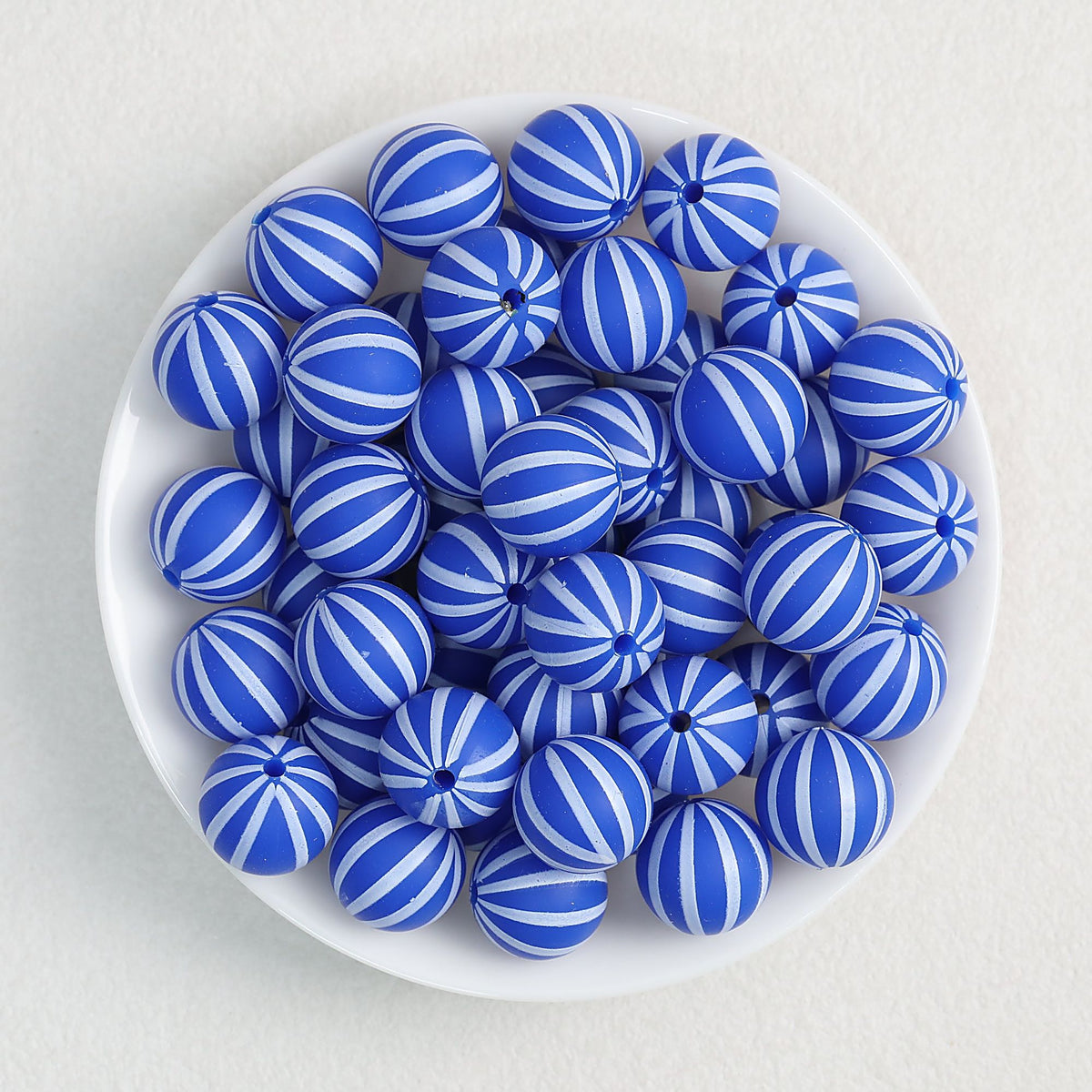 Striped 15mm Priented Round Silicone Beads Balloon Design 50pcs - Royal Blue