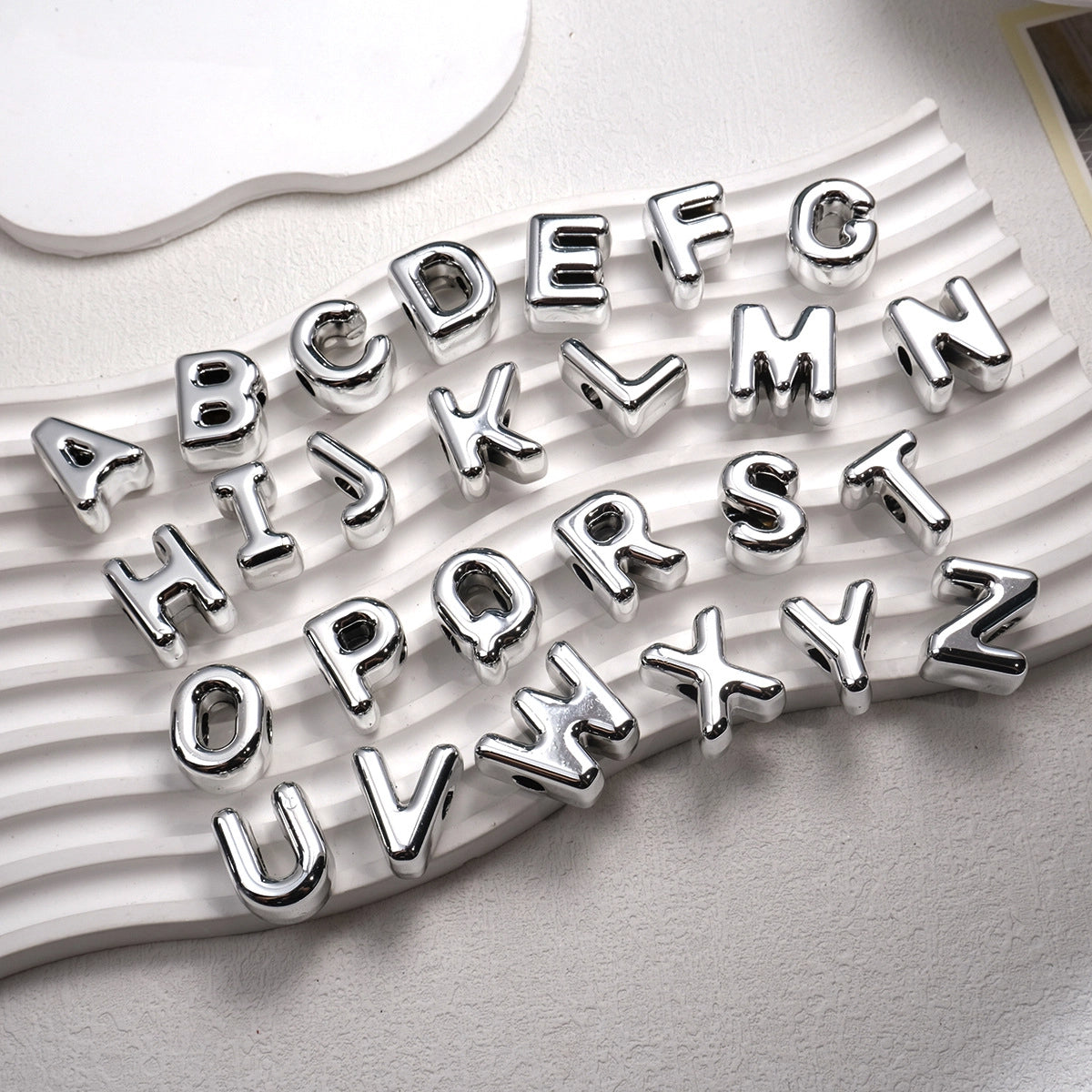 Plated Letter & Number Acrylic Beads 22x17x12mm Chunky Silver 50pcs 5