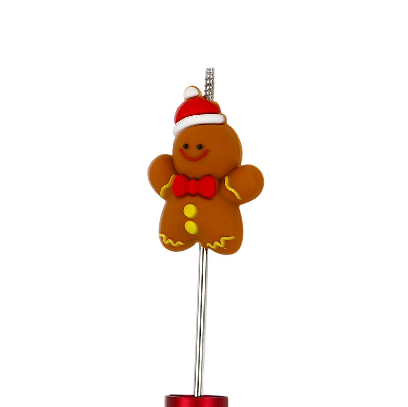 Silicone 3D Focal Beads Christmas Gingerbread Man Santa Hat Smiling Face 20pcs 2