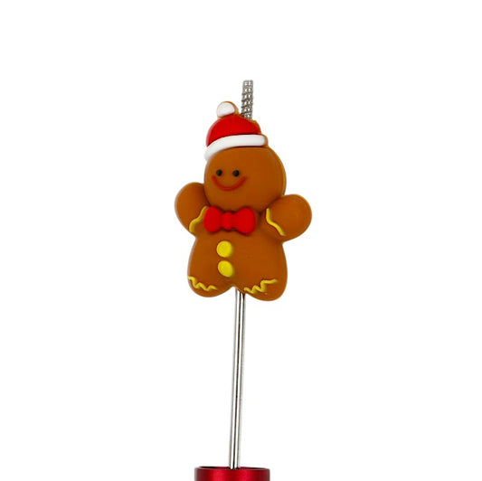 Silicone 3D Focal Beads Christmas Gingerbread Man Santa Hat Smiling Face 20pcs 2