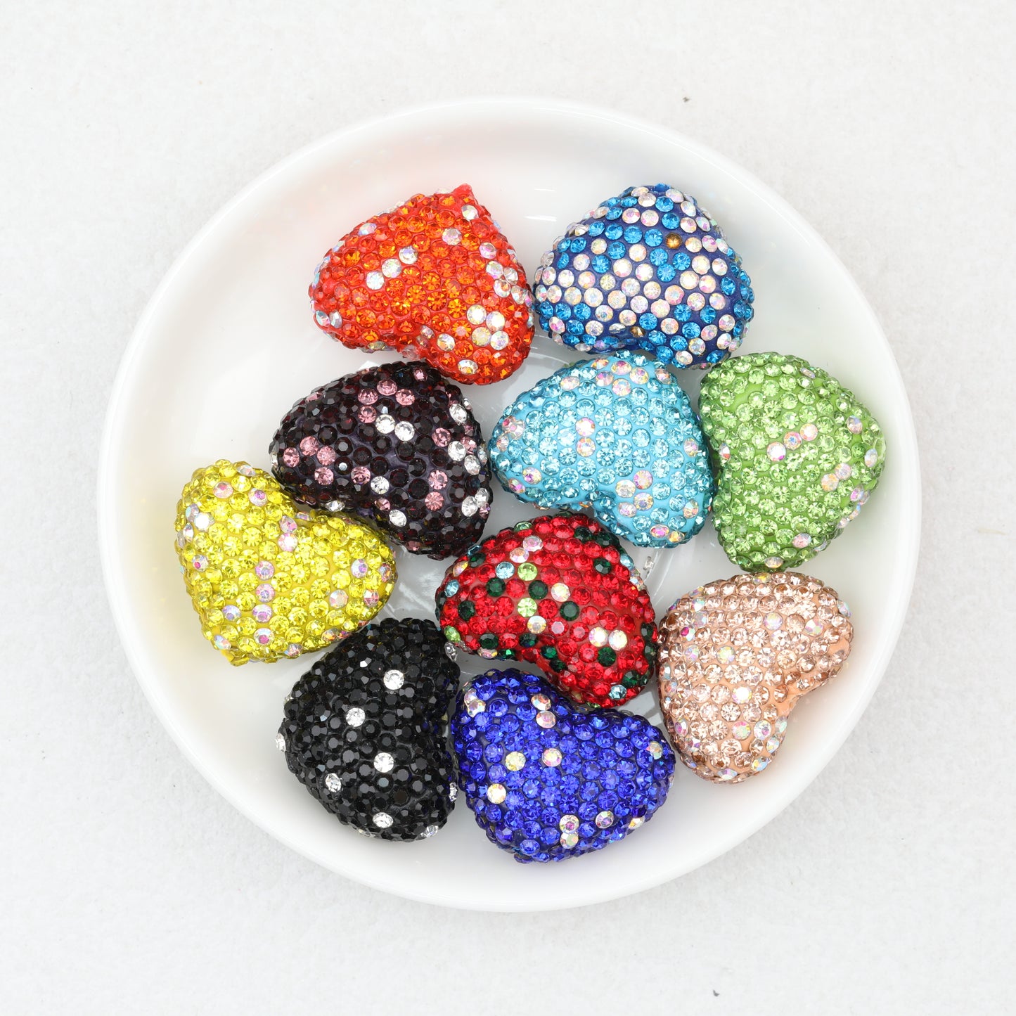 Fancy Rhinestone Polymer Clay Heart Beads 24mm 10pcs 3
