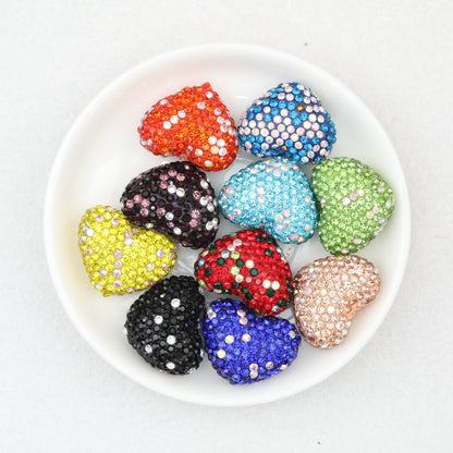 Fancy Rhinestone Polymer Clay Heart Beads 24mm 10pcs 3
