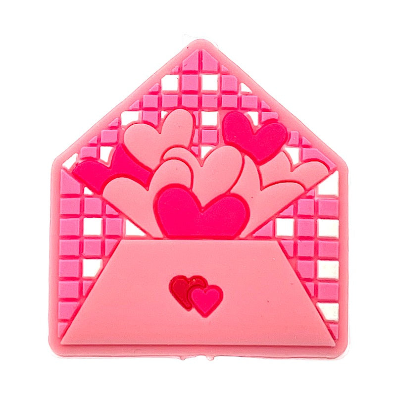 Silicone Focal Beads Valentines Day Heart House Pink Lattice Design 20pcs