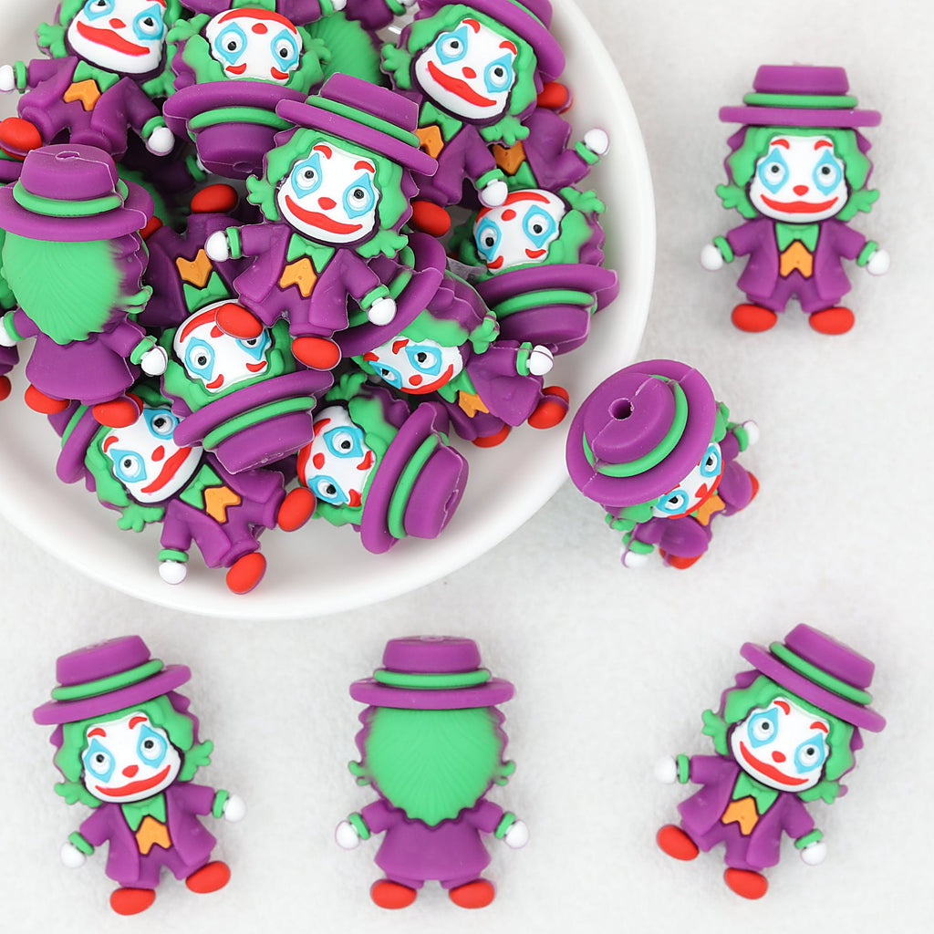 Purple Clown with Top Hat 3D Silicone Focal Beads 20pcs