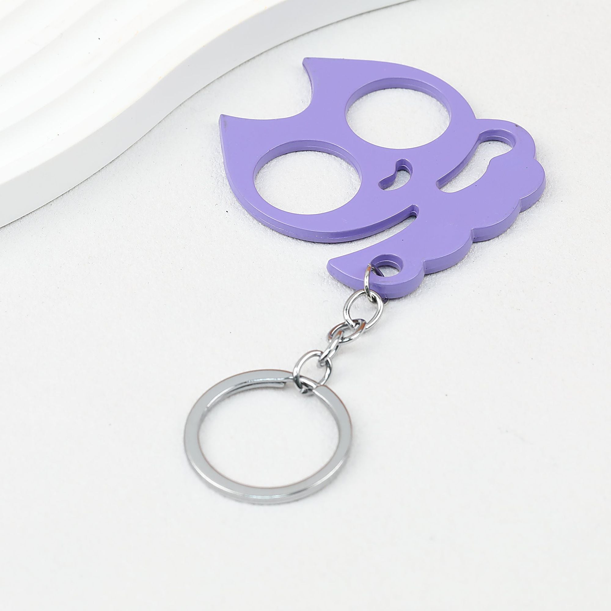 Cat Shaped Self Defense Keychain Survival Finger Clasp Compact - Purple