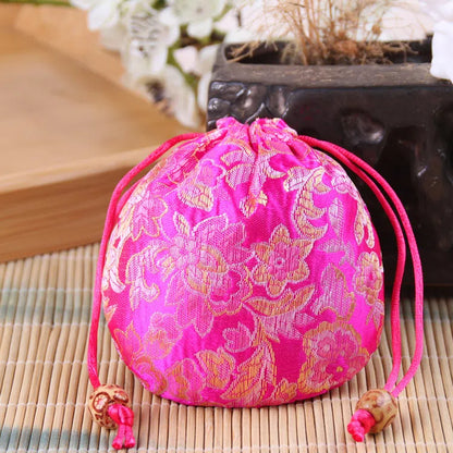 Vintage Brocade Drawstring Pouches Embroidered Floral Pattern 11cm 2pcs 7