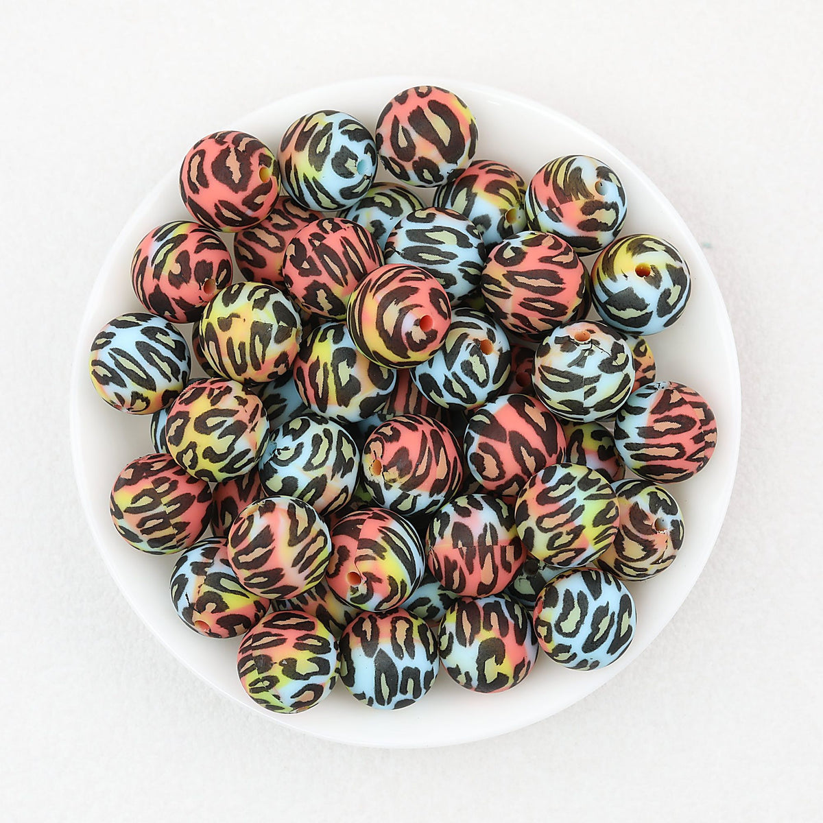 15mm Colored Leopard Print Round Silicone Beads 50pcs - Cow Iridescent 3