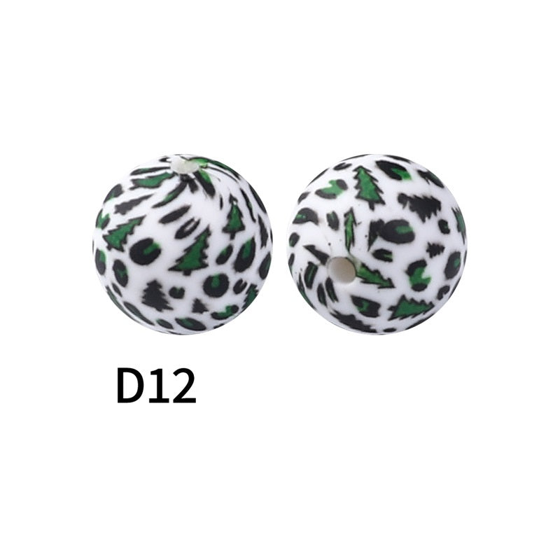 50Pcs 15mm Colored pattern printed silicone beads 14