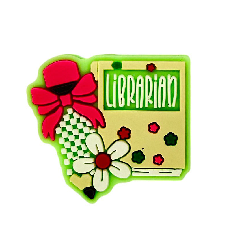Silicone Focal Beads Librarian Colorful Books Pink Bow Daisy 20pcs 9
